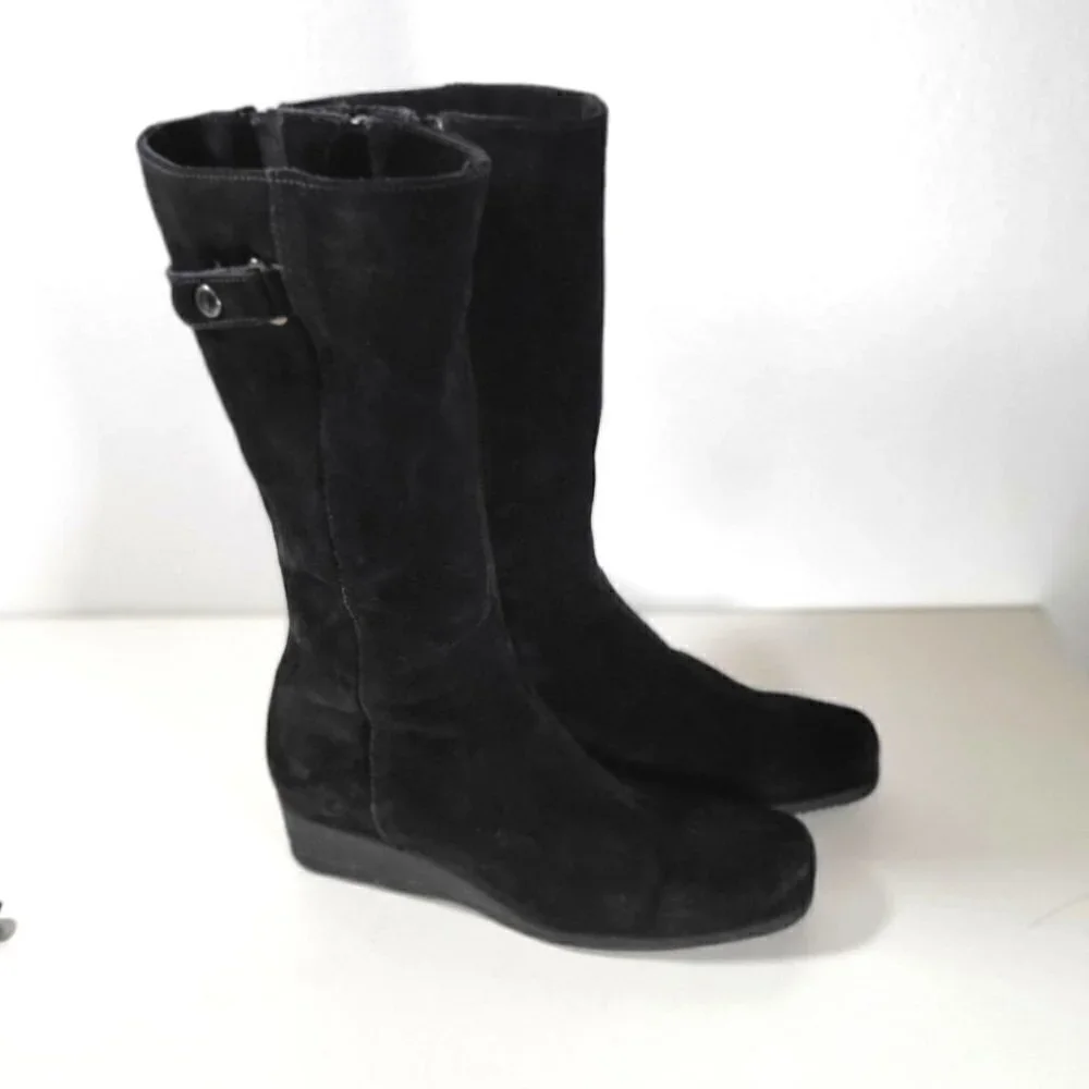 La Canadienne Black Long Knee High Wedge Boots / booties Size Us 8M